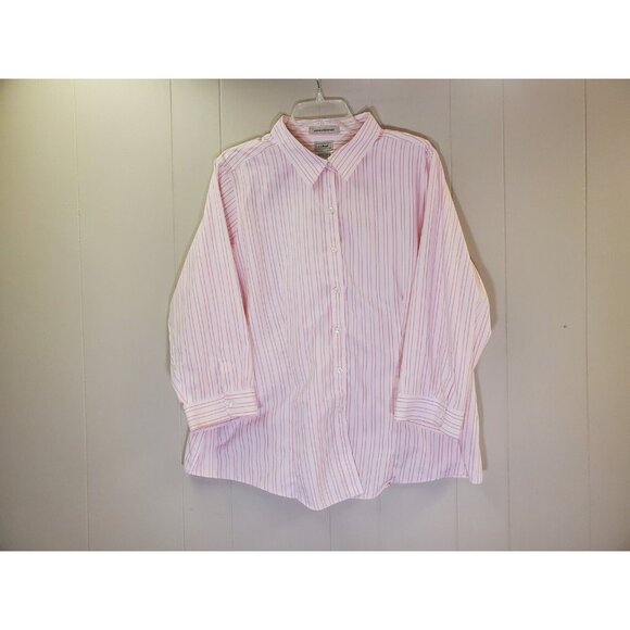 LL Bean Women's 2X Striped Pink Cotton Long Sleeve Button Down Shirt - Picture 3 of 7